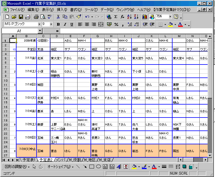 作業予定集計 使用説明